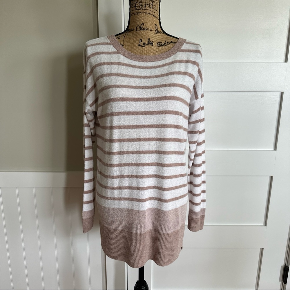 Barefoot Dreams Women’s S Cozy Chic Ultra Lite Sweater White Pink Striped Soft